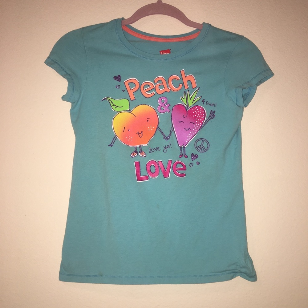 Peach and live blue shirt